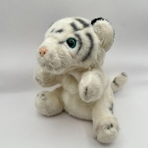 Vtg White Tiger Cub Soft Plush Stuffed Animal Toy Hand Puppet Striped 8.5"